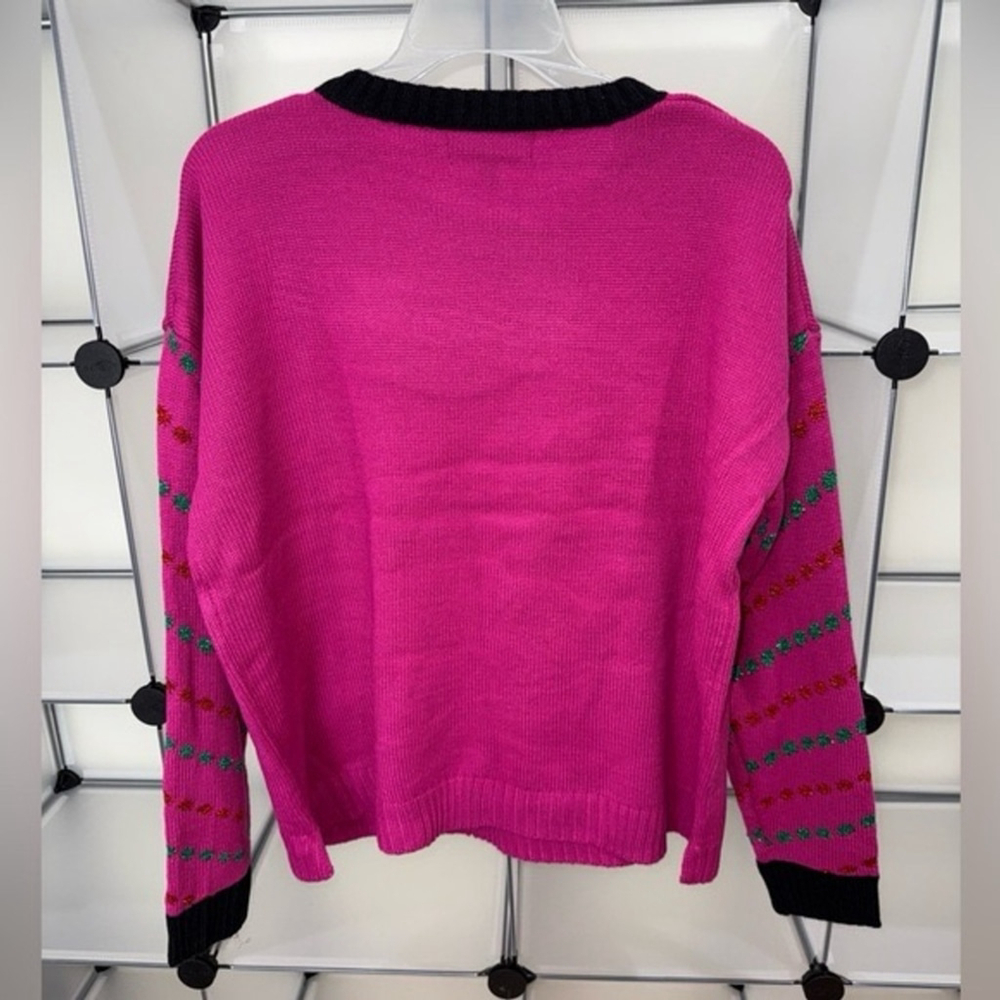 33 Degrees Women's Dancing Santa and Reindeer Ugly Christmas Sweater Pink L NWT - Picture 8 of 10